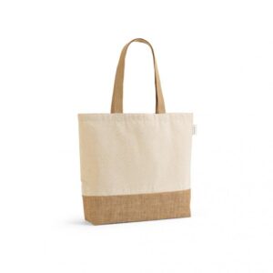 SACOLA EM 70% ALGODÃO RECICLADO E 30% POLIÉSTER RECICLADO (220 G/M²) COM BASE EM JUTA