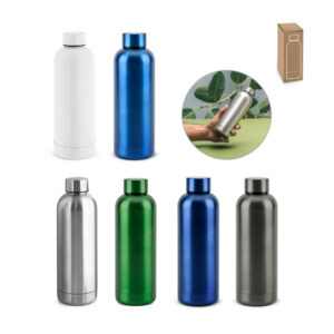 SQUEEZE EM AÇO INOX (90% RECICLADO) COM ACABAMENTO EM MATE METÁLICO 550 ML