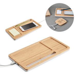 CARREGADOR E ORGANIZADOR EM BAMBU E WIRELESS