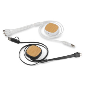 CABO CARREGADOR USB RÁPIDO MULTIFUNCIONAL DE BAMBU ECOLÓGICO 3 EM 1