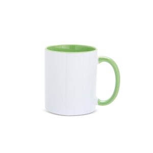 CANECA EM CERÂMICA BRANCA COM PARTE INTERNA E ALÇA COLORIDA