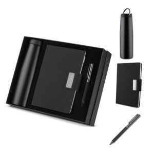 KIT ESCRITÓRIO CADERNO, GARRAFA E CANETA METALICA
