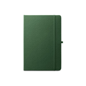 CADERNO A5 DE CAPA DURA EM PET 100% RECICLADO, COM PÁGINAS PAUTADAS RECICLADAS