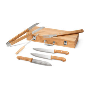 KIT CHURRASCO EM ESTOJO DE BAMBU 6 PEÇAS