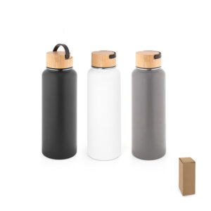 GARRAFA TÉRMICA EM AÇO INOX 90% RECICLADO DE PAREDE DUPLA ISOLADA A VÁCUO, COM REVESTIMENTO EM PÓ (1200 ML)