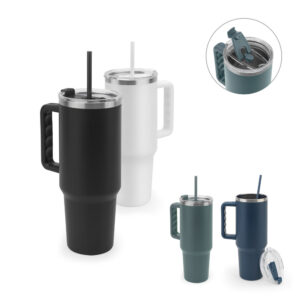 COPO DE VIAGEM TÉRMICO, DE GRANDE DIMENSÃO, EM AÇO INOXIDÁVEL 91% RECICLADO DE PAREDE DUPLA ISOLADA A VÁCUO (1300 ML)