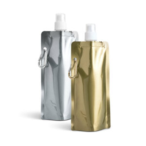 SQUEEZE DOBRÁVEL EM PE COM BICO DE SISTEMA "PUSH-PULL" E ACABAMENTO METALIZADO (460 ML)