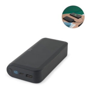 BATERIA PORTÁTIL COM CARREGADOR POR INDUÇÃO SUPER-RÁPIDO (20.000 MAH), EM ABS 100% RECICLADO