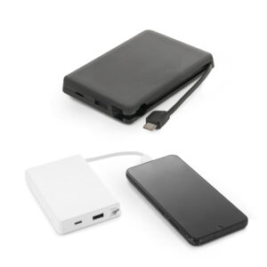 BATERIA PORTÁTIL COM CABO INTEGRADO, EM ABS 100% RECICLADO (10.000 MAH)