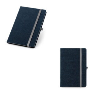 CADERNO A5 DE CAPA DURA EM TECIDO TIPO JEANS COM PÁGINAS PAUTADAS