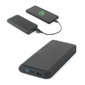 BATERIA PORTÁTIL COM CARREGADOR POR INDUÇÃO SUPER-RÁPIDO (10.000 MAH), EM ABS 100% RECICLADO
