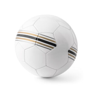 BOLA DE FUTEBOL EM PVC COM LINHAS PRETAS, DOURADAS E PRATEADAS