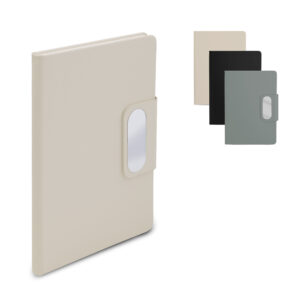 CADERNO EM PU COM PLACA EM METAL