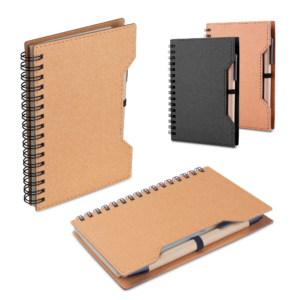 CADERNO A6 CAPA EM PAPELÃO RECICLADO COM CANETA